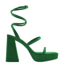 ZARA Green Satin Platform Strappy Wrap Heels Women Size 38