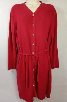 Karen Scott Women Large Red Button Up V Neck‎ Dress