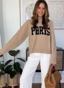 Anine Bing Paris Kendrick University Cashmere Sweater Tan Size Small