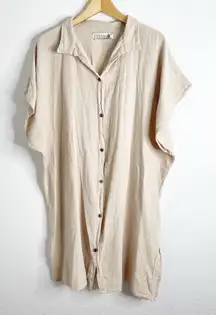 Seaspice Cover Up Neutral Button Front Peruvian Cotton Dress Extra Large