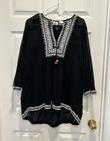 Relativity Black And White Peasant Boho‎ Blouse Embroidered Women’s Large