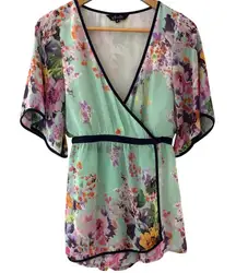 Elliatt Overindulgence Whimsy Multicolor Floral Wrap Romper Size XS‎