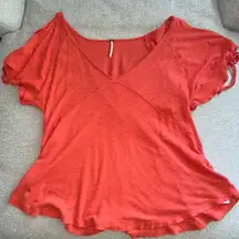 Free People Red Orange Flowy Top With Open Shoulders Size Large