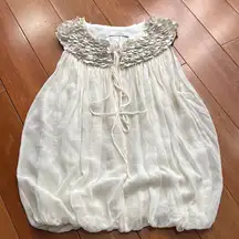 Robert Rodriguez White Silk Sleeveless Leather Floral Patels Accents Size 10