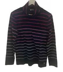 T by Talbots Large cowl neck striped black and pink long sleeve