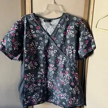 Cherokee Charcoal Floral scrub top- XL