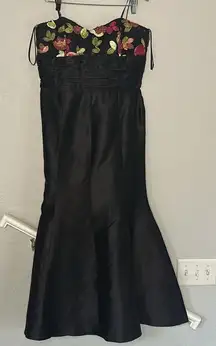 Vintage Chetta B Black Silk Mermaid Dress Goth Flowers Strapless Sherrie Bloom