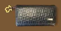 Tous Womens Wallet Purse Embossed Logo Bear Black Leather 