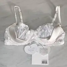 Mimi Holliday M Padded Bra Honeysuckle 1/4 Cup Plunge Silk Bridal Lace Bow Heart