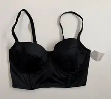 Auden Corset Bra Underwire Lightly Lined Padded Boning Satin Adjustable Black