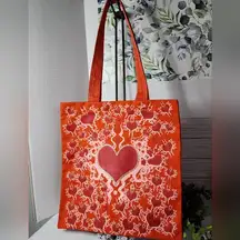 Canvas Tote Bag Orange with Red Heart Design