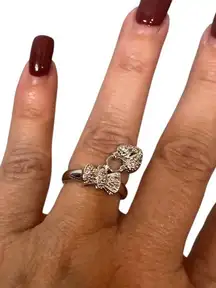 Rhodium Plated with Cubic Zirconia Bow Dangle Ring Women Sz 6