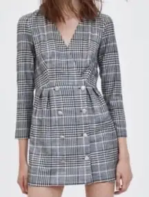 ZARA‎ TRF Gray Double Breasted Plaid Collection - M EUC