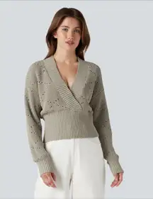 Halara v-neck long sleeve hollow out work sweater