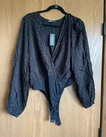 Boohoo Metallic Detail Chiffon Wrap Bodysuit