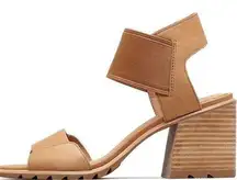 Sorel Nadia Ankle Strap Gladiator Leather Sandals Chunky Heel Women's 9.5 Beige