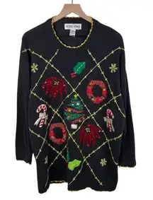Vintage 90s Y2K Victoria Woman Christmas Holiday Sweater Size 1X Embellished