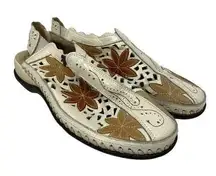 Pikolinos Slingback Shoes Womens 36 US 5.5-6 Laser Cut Floral Details White Tan