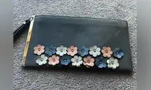 Pastel Floral Applique Wristlet Purse Bag Grey Colorful