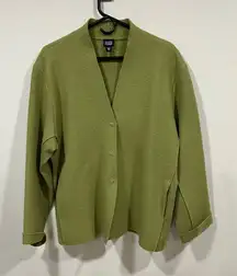 Eileen Fisher Green Boiled Wool Blazer XL Minimalist cardigan jacket oversized
