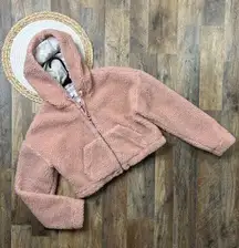 Hollister  Pink Cropped Hooded Sherpa Jacket Size XS *MISSING DRAWSTRING*