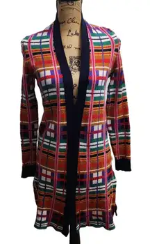 Anthropologie Cardigan Womens Size XS Plaid Multicolor‎ Long-Sleeve Open Front