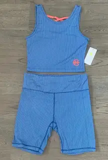 Nautica‎ Competition Ribbed Crop Top + Biker Short Set - Size M - Blue - NWT