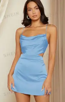 SheIn Baby Blue Satin Cami Dress