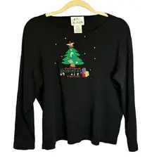 Quacker‎ Factory Sweatshirt Women's Size Small Christmas Presents Tree Black
