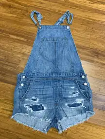 American‎ Eagle Denim Overalls Shorts Womens Medium Distressed Frayed Shortalls