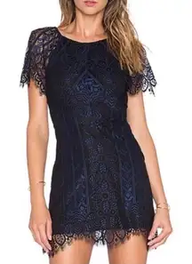 New!‎ For Love & Lemons Lyla Midnight Blue Lace Mini Dress Cut Out Back Medium