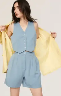 Donni. Slate Blue Twill Cropped Button Front Sleeveless Vest Size XL