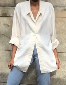 Women's Flowy  Button Down Boyfriend Blouse Size Large White