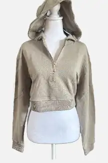 WeWoreWhat Taupe Gray Half Zip-Up Hoodie pullover NWT