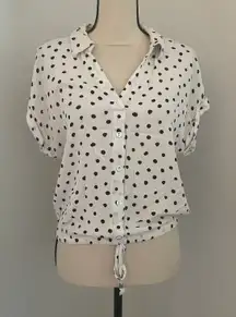 Adrienne Vittadini Womens Polka Dot Button Up Tie Front Blouse Shirt Top Size L