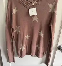 Star Print V Neck Criss Cross Back Sweater Pullover Casual Cute