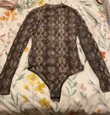 Mockneck snakeskin mesh bodysuit