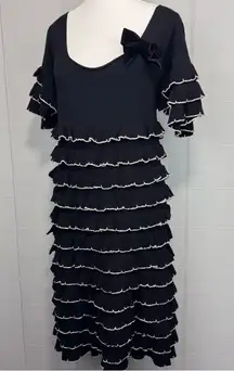 NWT Twin-Set Black Ruffle White Trim Sweater Dress Layered Bow Accent Coquette