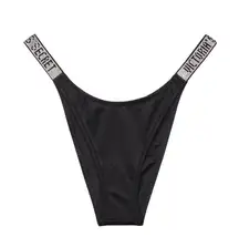 Victoria's Secret NWT  SWIM Shine Strap Brazilian Bikini Bottom in black