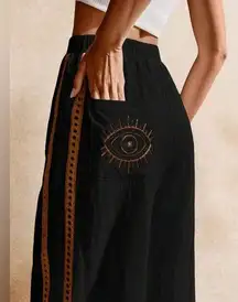 New Evil Eye Wide Leg Pants In Black & Tan Combo