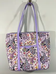Vera Bradley Lilac Purple Maddalena Paisley Print Trimmed Vera Tote Bag