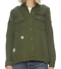 Rails Kato Military Button Up Shirt Jacket Shacket Olive Green Stars Size Medium
