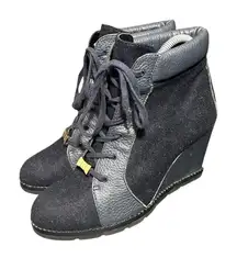 Kate Spade Lace Up Wool Colorblock Wedge Bootie Shoes Blue Womens Size 8.5