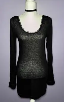 Free People Black Semi-Sheer Long Sleeve Top