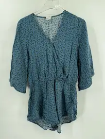 Natural Life Romper Blue Floral Print V Neck Short Jumpsuit Size medium