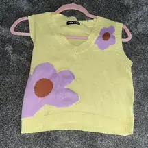 Yellow Sweater With Purple Flower Print