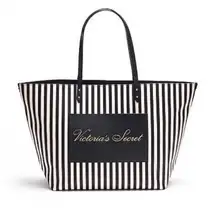 NWOT Victoria's Secret Signature Large Tote Bag 12x13x6 Cream Pink Black