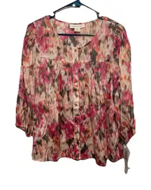 NWT Women’s Multicolor Blouse Small Skye's The Limit Peach Pink Top Shirt Office
