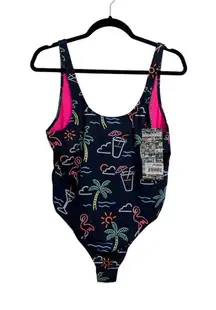 Chubbies Swimsuit Womens XL The Electric One-Piece Neon Lights Open Back NWT