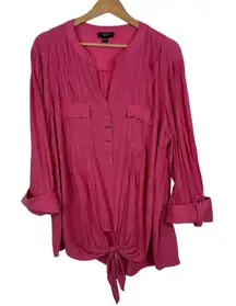 Cocomo Womens Popover Tie Front Blouse Sz‎ 3X Pink 3/4 Length Sleeves Feminine